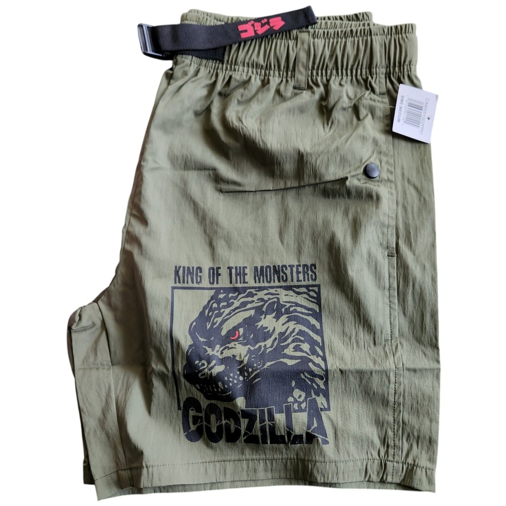 Godzilla Monster & Kanji Men's Olive Green Lounge Shorts - Medium NWT